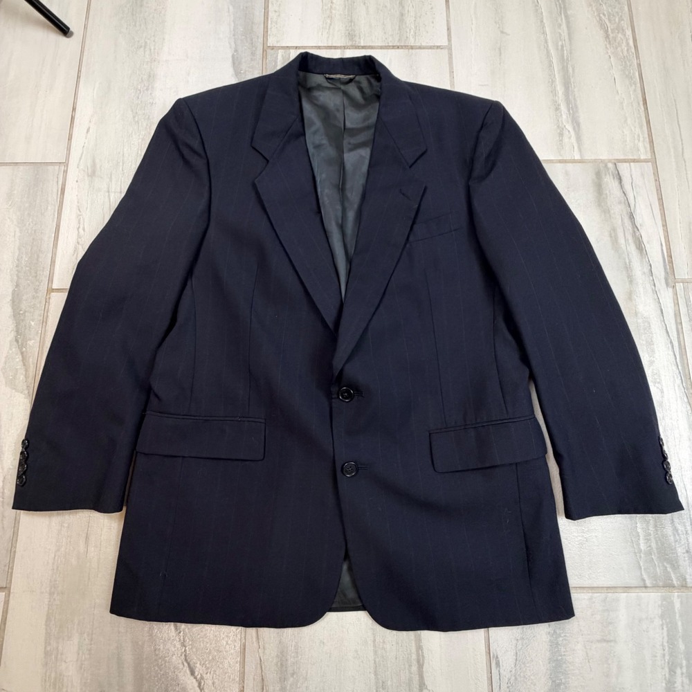 Christian Dior Monsieur Navy Blue Pinstripe‎ Blazer Vintage Suit Jacket 42R Belk